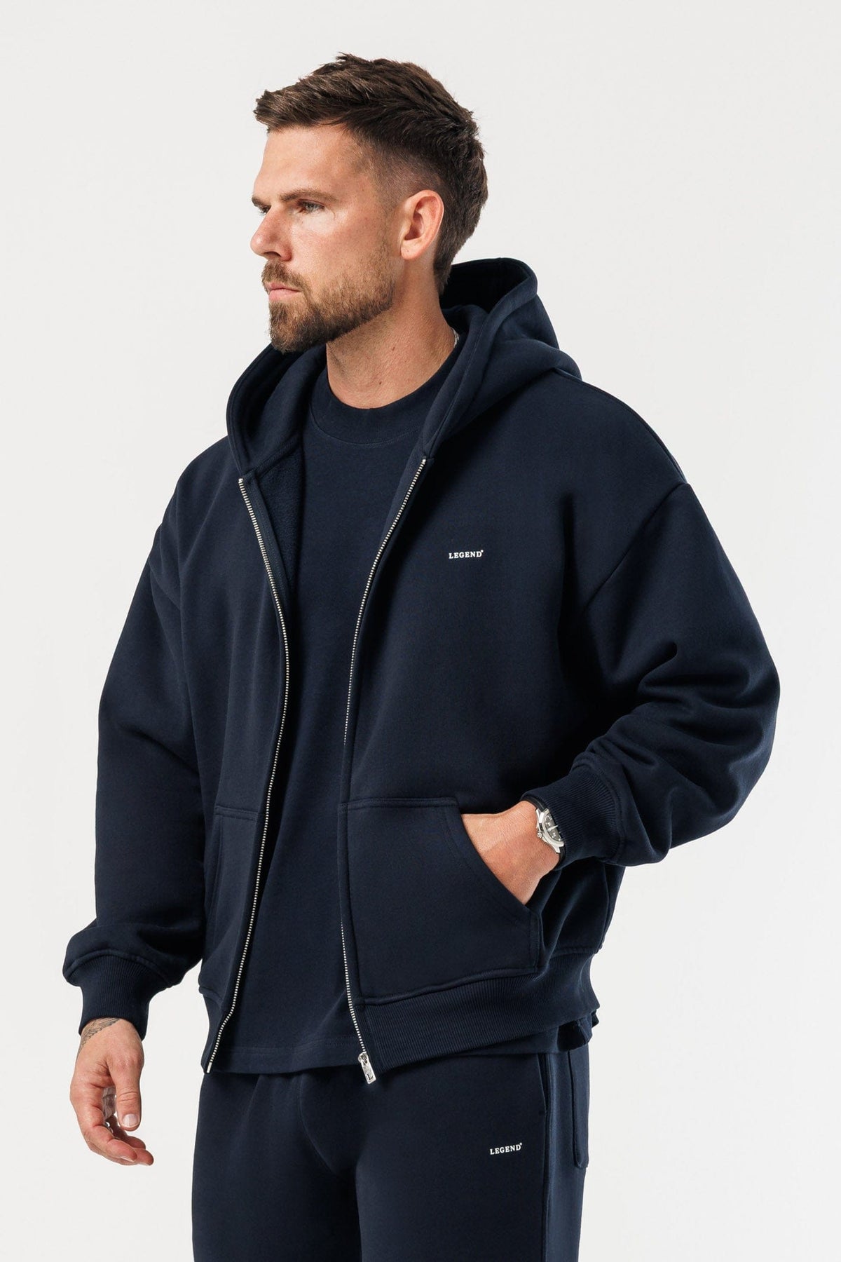 ZIPPED HOODIE - NAVY
