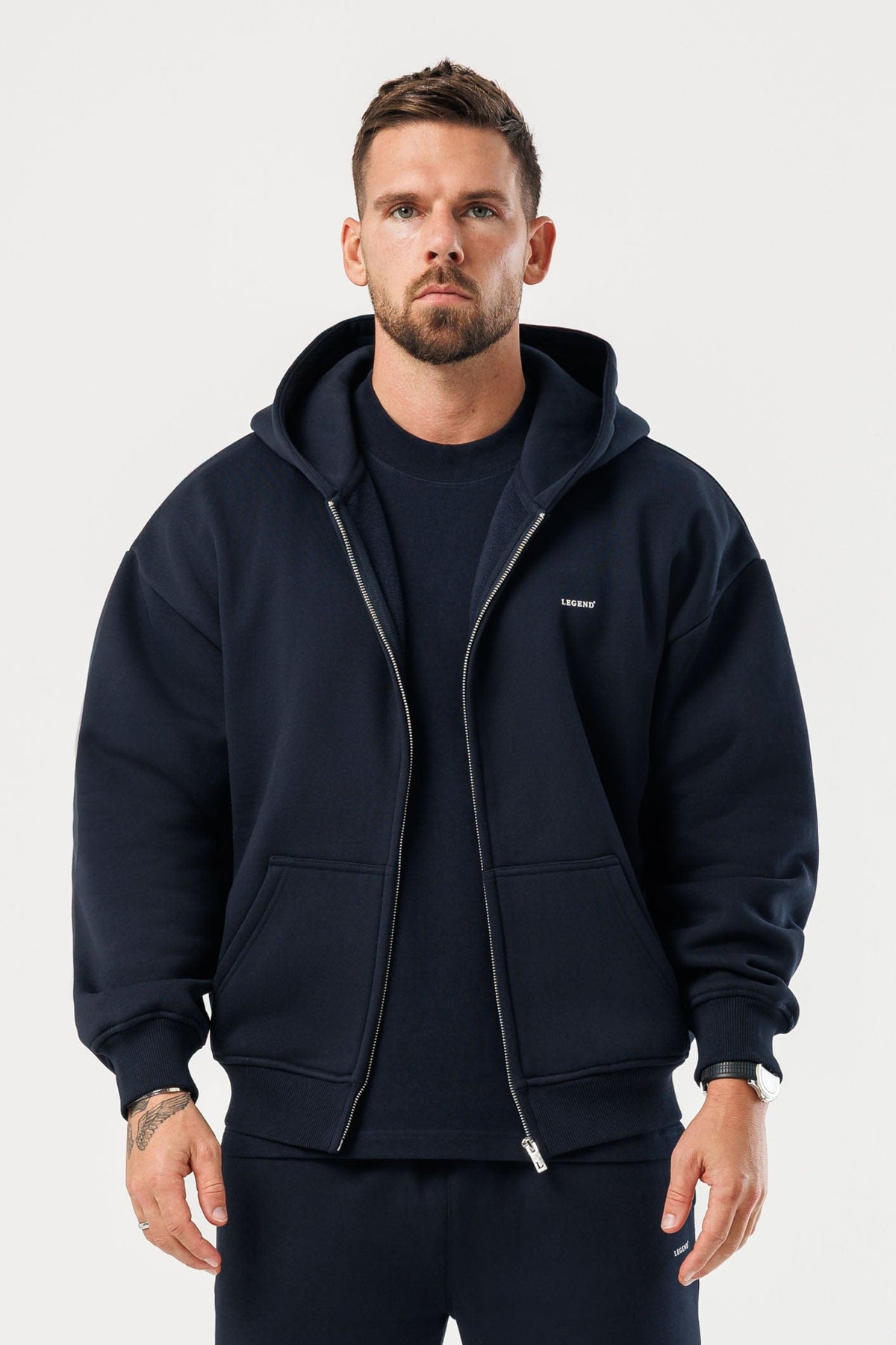 ZIPPED HOODIE - NAVY