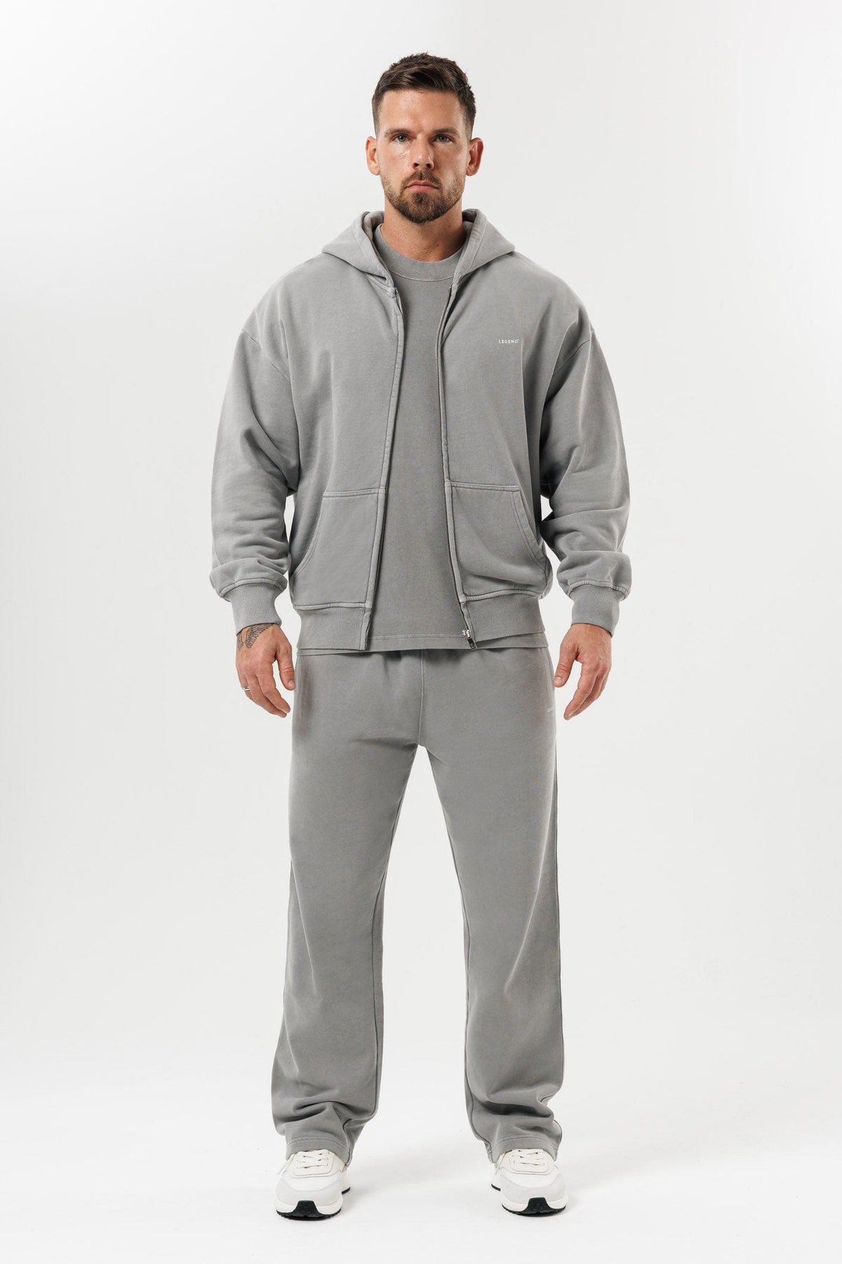 ZIPPED HOODIE - WASHED GREY