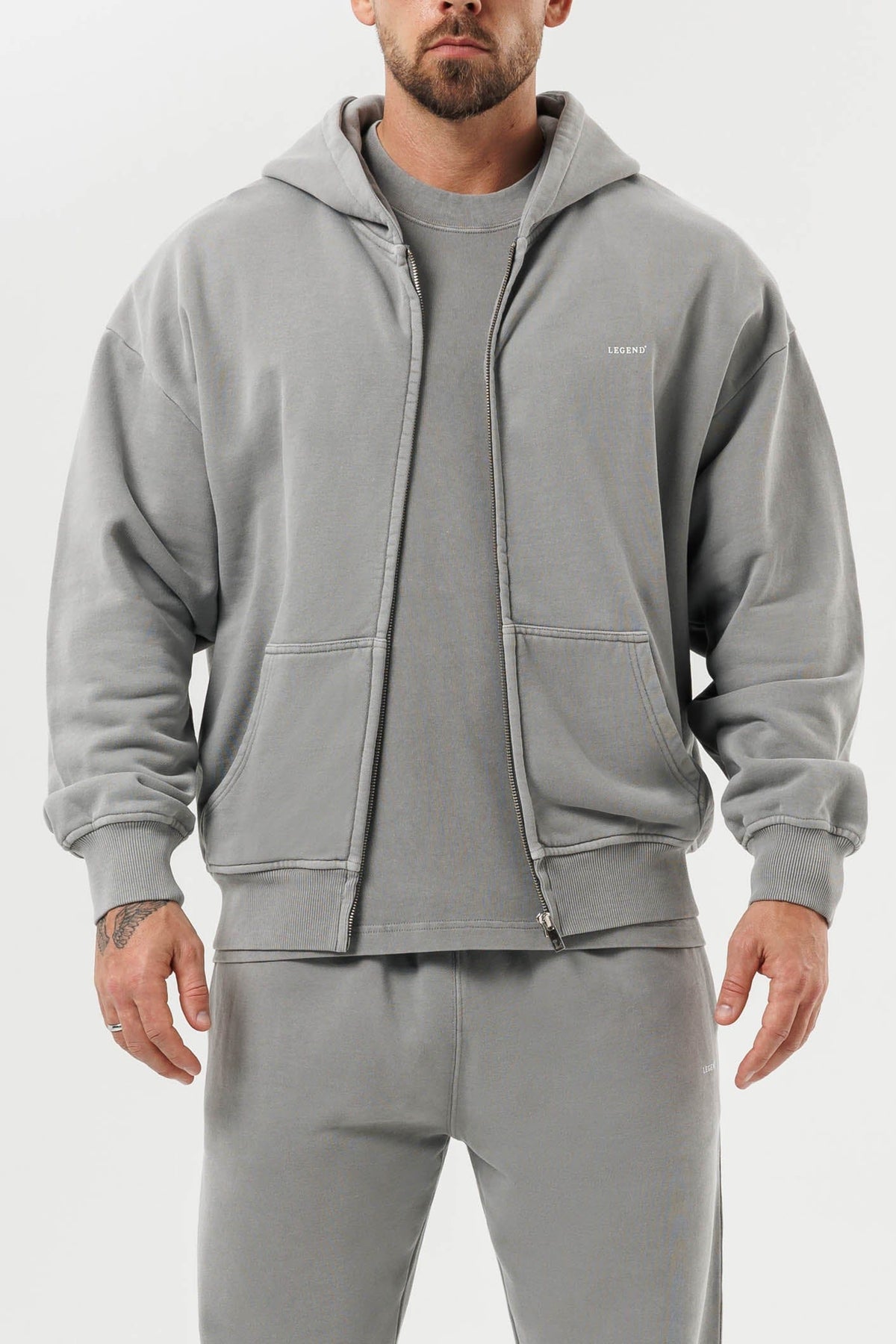 ZIPPED HOODIE - WASHED GREY
