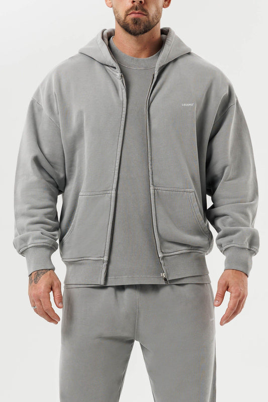 ZIPPED HOODIE - WASHED GREY