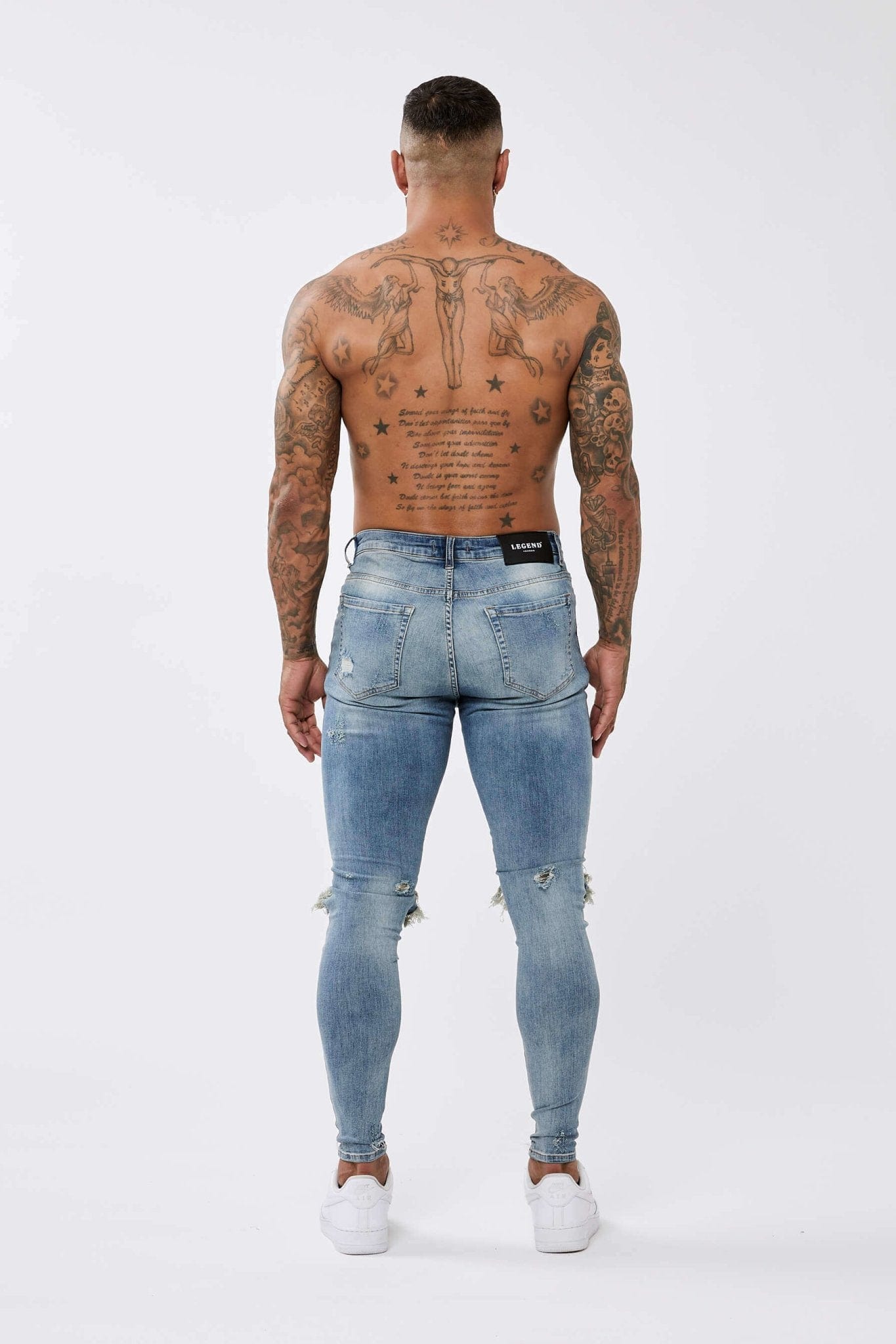 SKINNY FIT JEANS RIPPED & REPAIRED - STRONG WASHED DARK BLUE