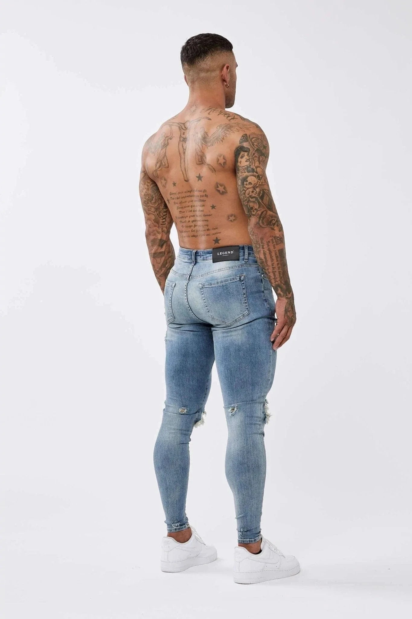 SKINNY FIT JEANS RIPPED & REPAIRED - STRONG WASHED DARK BLUE