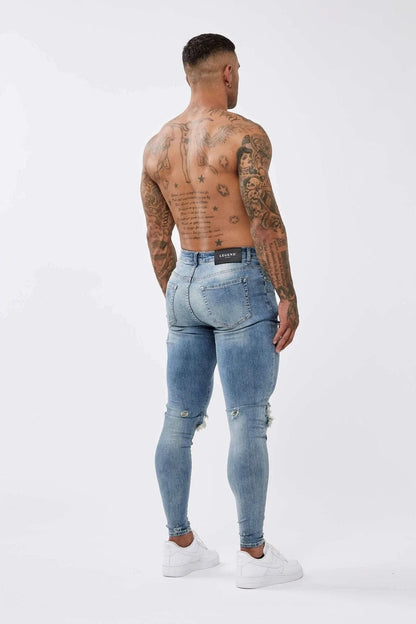 SKINNY FIT JEANS RIPPED & REPAIRED - STRONG WASHED DARK BLUE