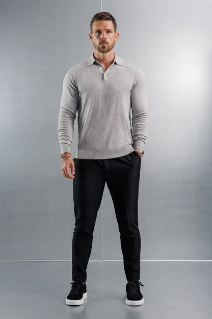 KNITTED POLO LONG SLEEVE - GREY