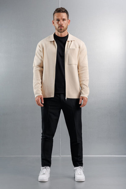 KNITTED ZIP CARDIGAN - CREME