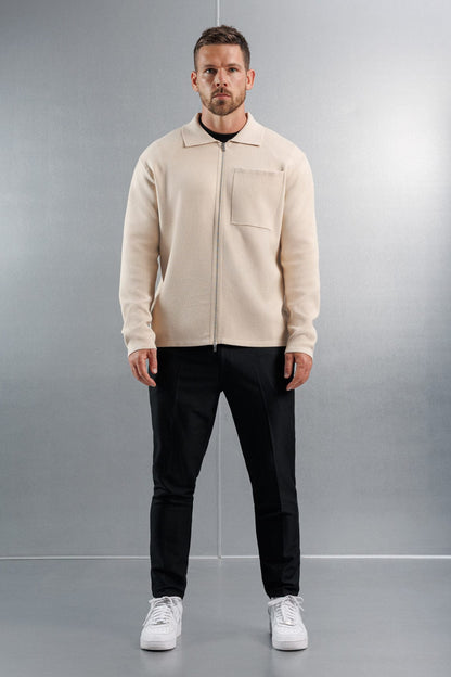 KNITTED ZIP CARDIGAN - CREME