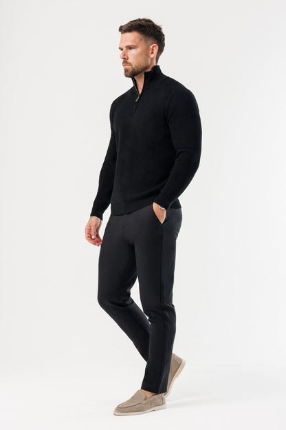 RIDGE KNIT QUARTER ZIP - BLACK
