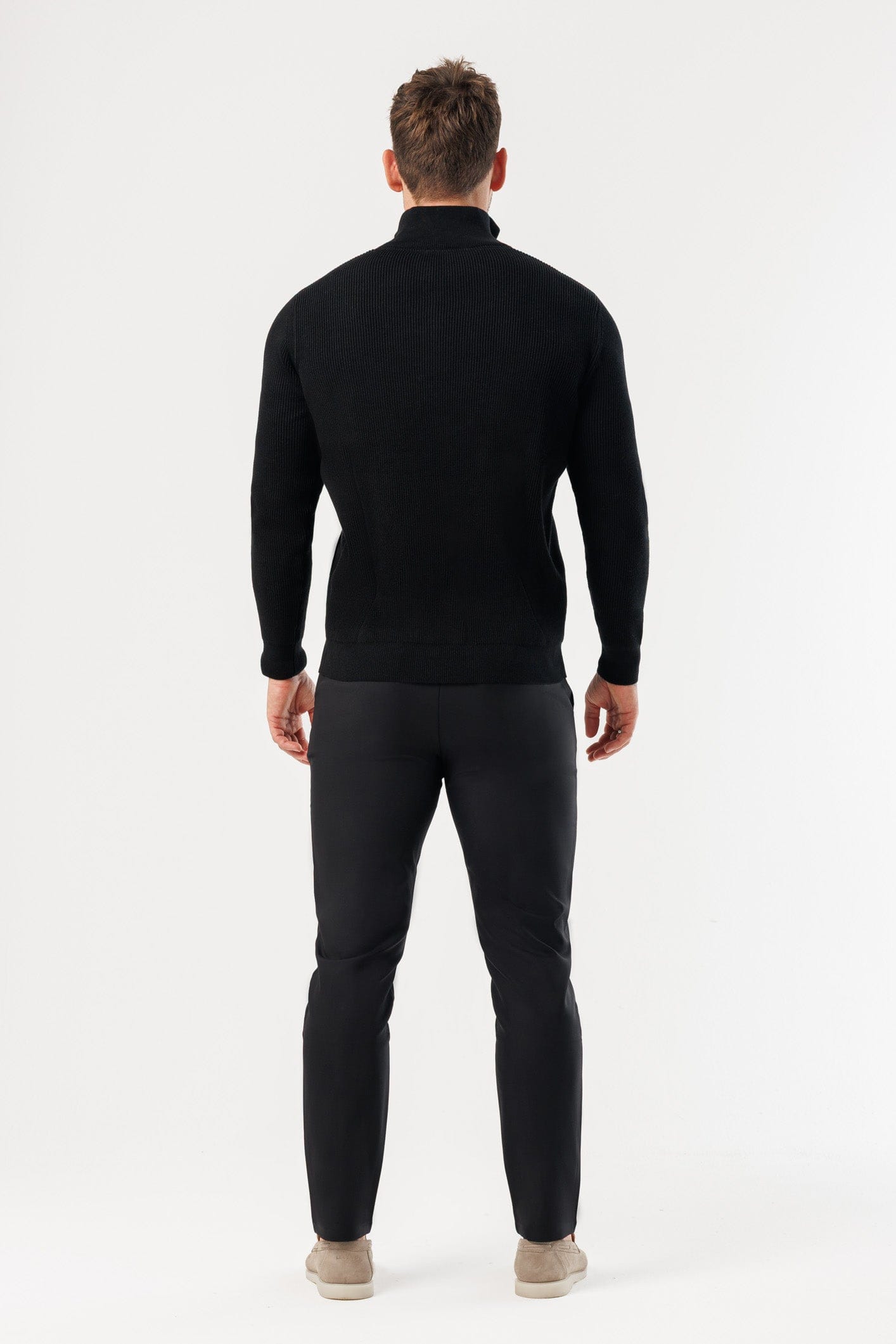 RIDGE KNIT QUARTER ZIP - BLACK