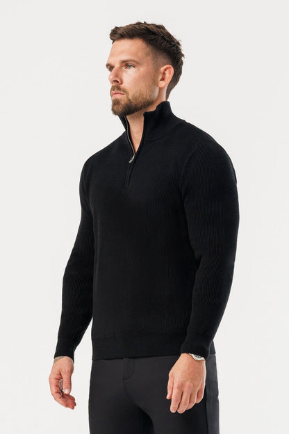 RIDGE KNIT QUARTER ZIP - BLACK