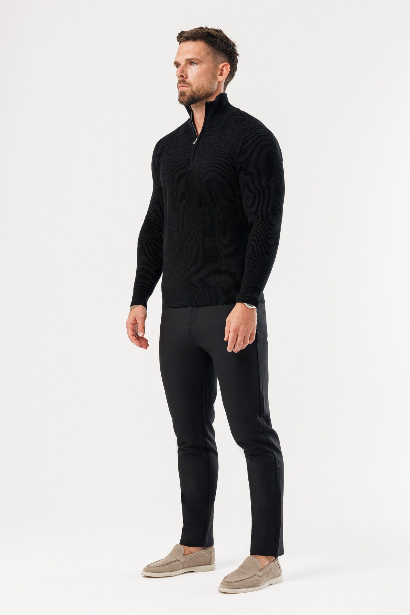 RIDGE KNIT QUARTER ZIP - BLACK