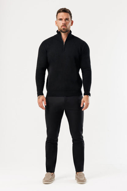RIDGE KNIT QUARTER ZIP - BLACK