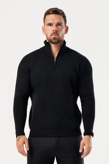 RIDGE KNIT QUARTER ZIP - BLACK