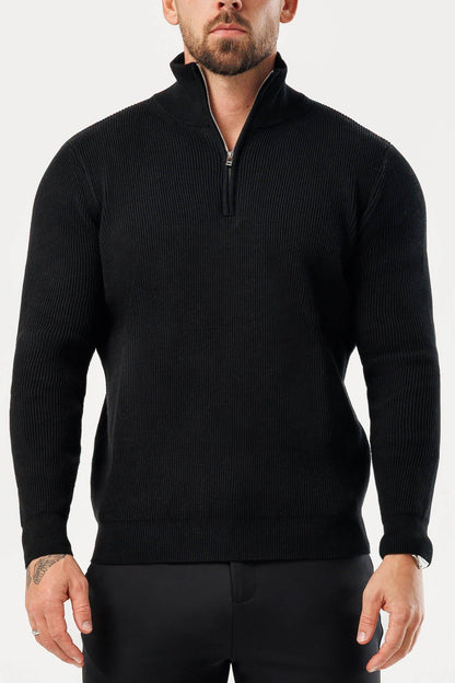 RIDGE KNIT QUARTER ZIP - BLACK