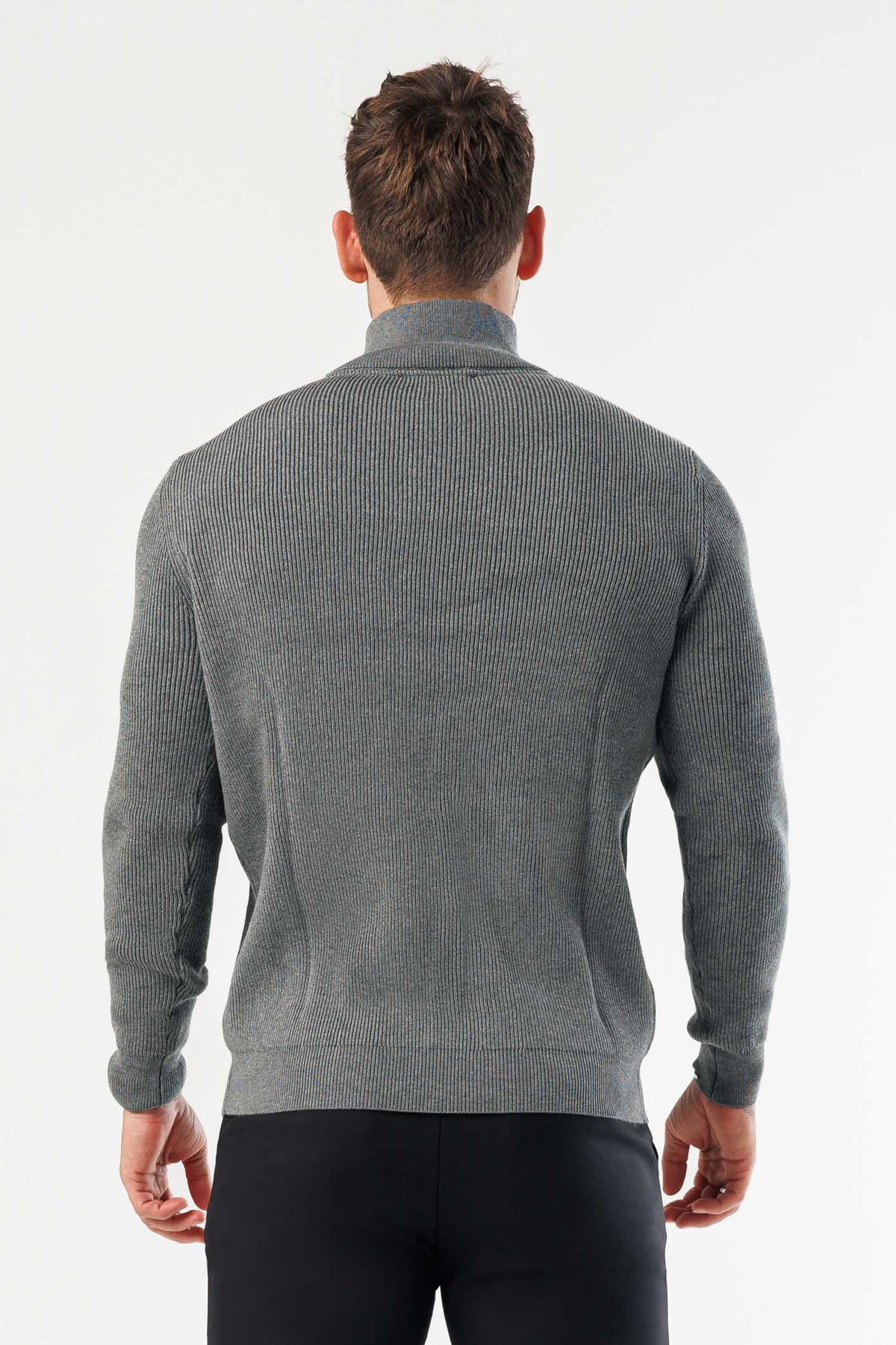 RIDGE KNIT QUARTER ZIP - DARK GREY MARL