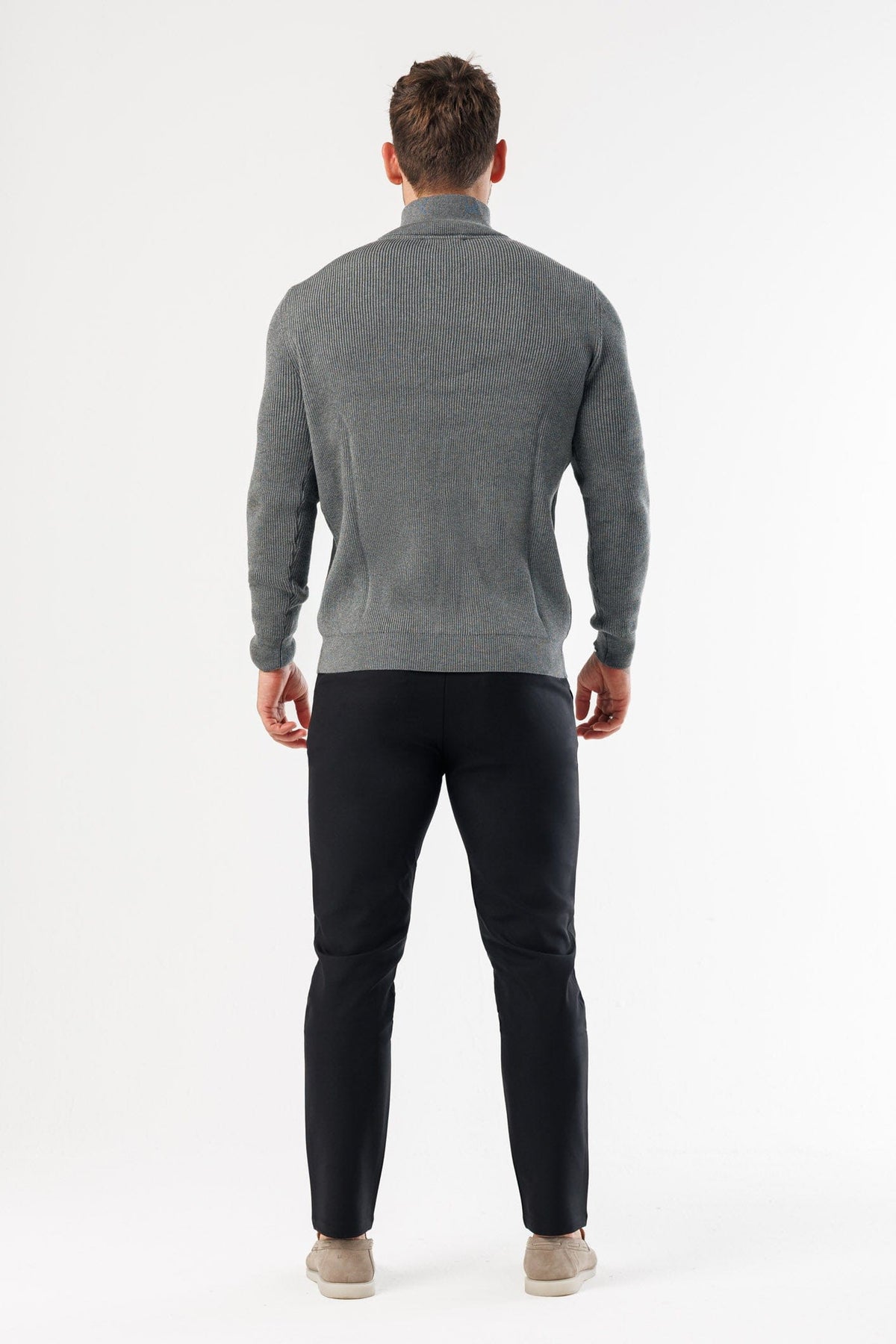 RIDGE KNIT QUARTER ZIP - DARK GREY MARL