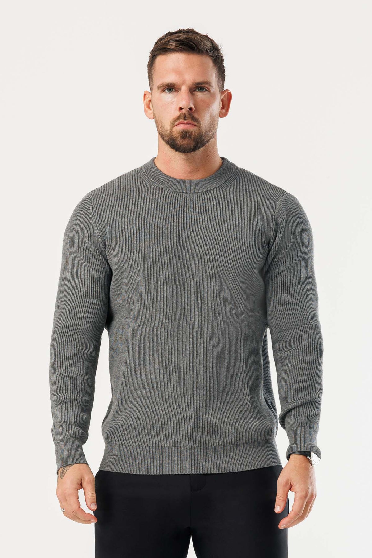 RIDGE KNIT SWEATER - DARK GREY MARL