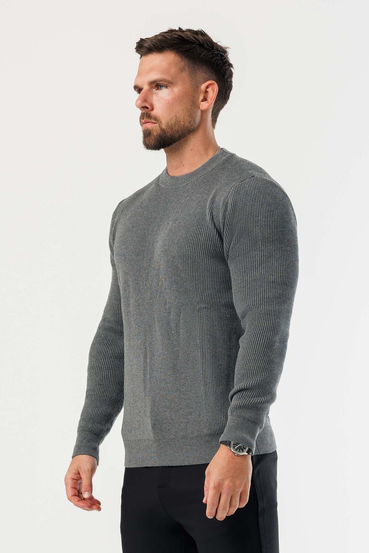 RIDGE KNIT SWEATER - DARK GREY MARL