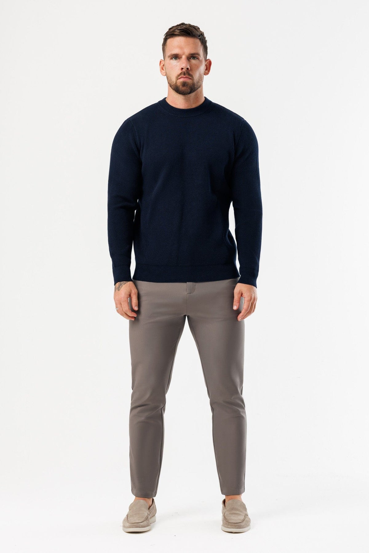 RIDGE KNIT SWEATER - NAVY
