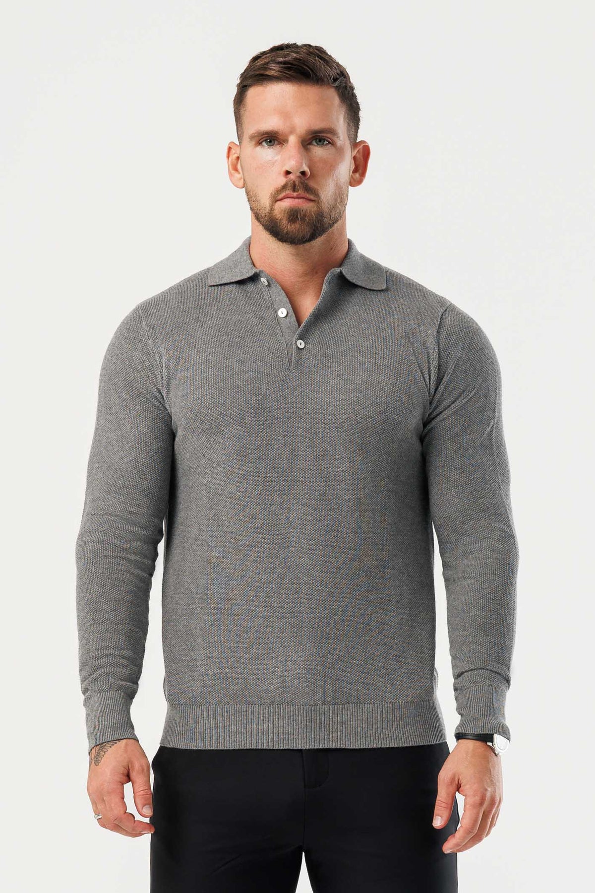 COAST LONG SLEEVE POLO - DARK GREY