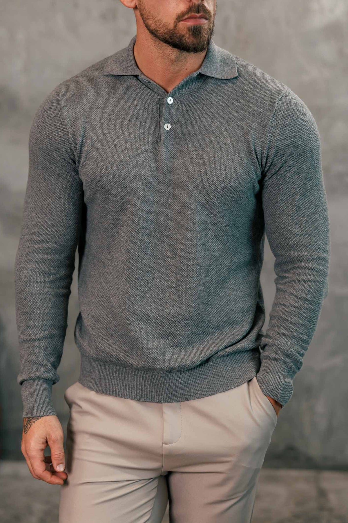 COAST LONG SLEEVE POLO - DARK GREY
