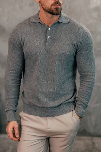 COAST LONG SLEEVE POLO - DARK GREY