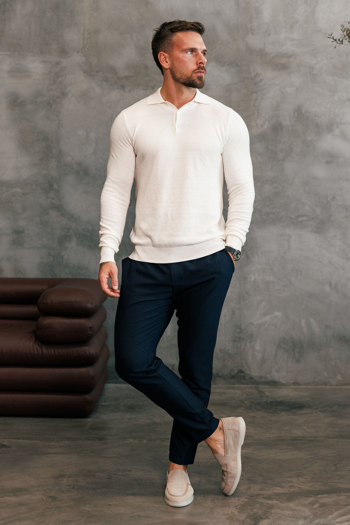 COAST LONG SLEEVE POLO - ECRU