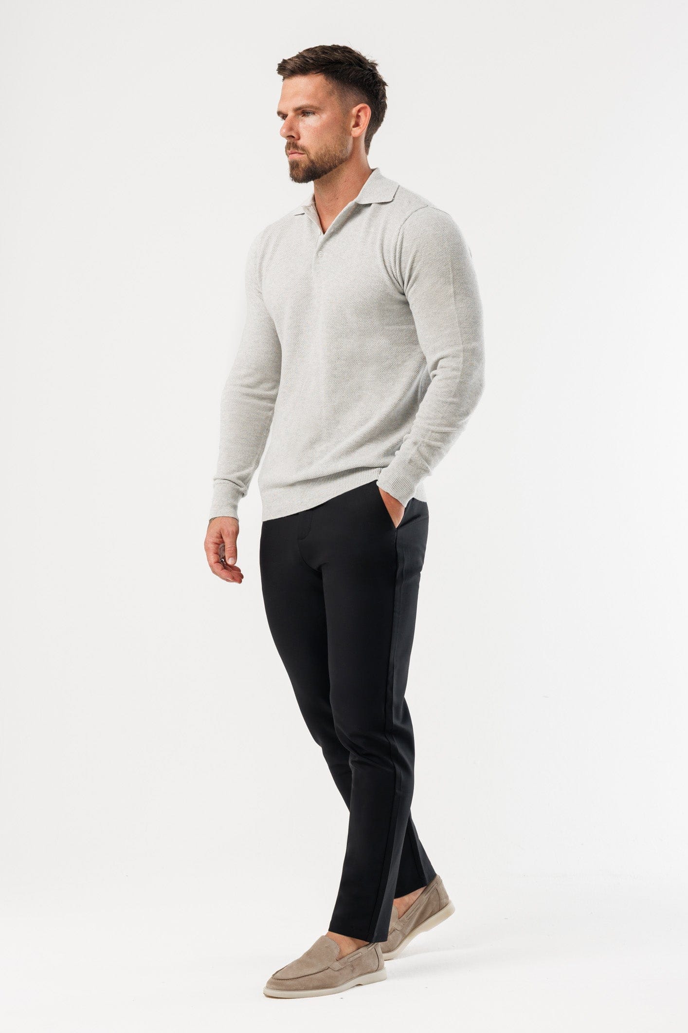 COAST LONG SLEEVE POLO - GREY MARL