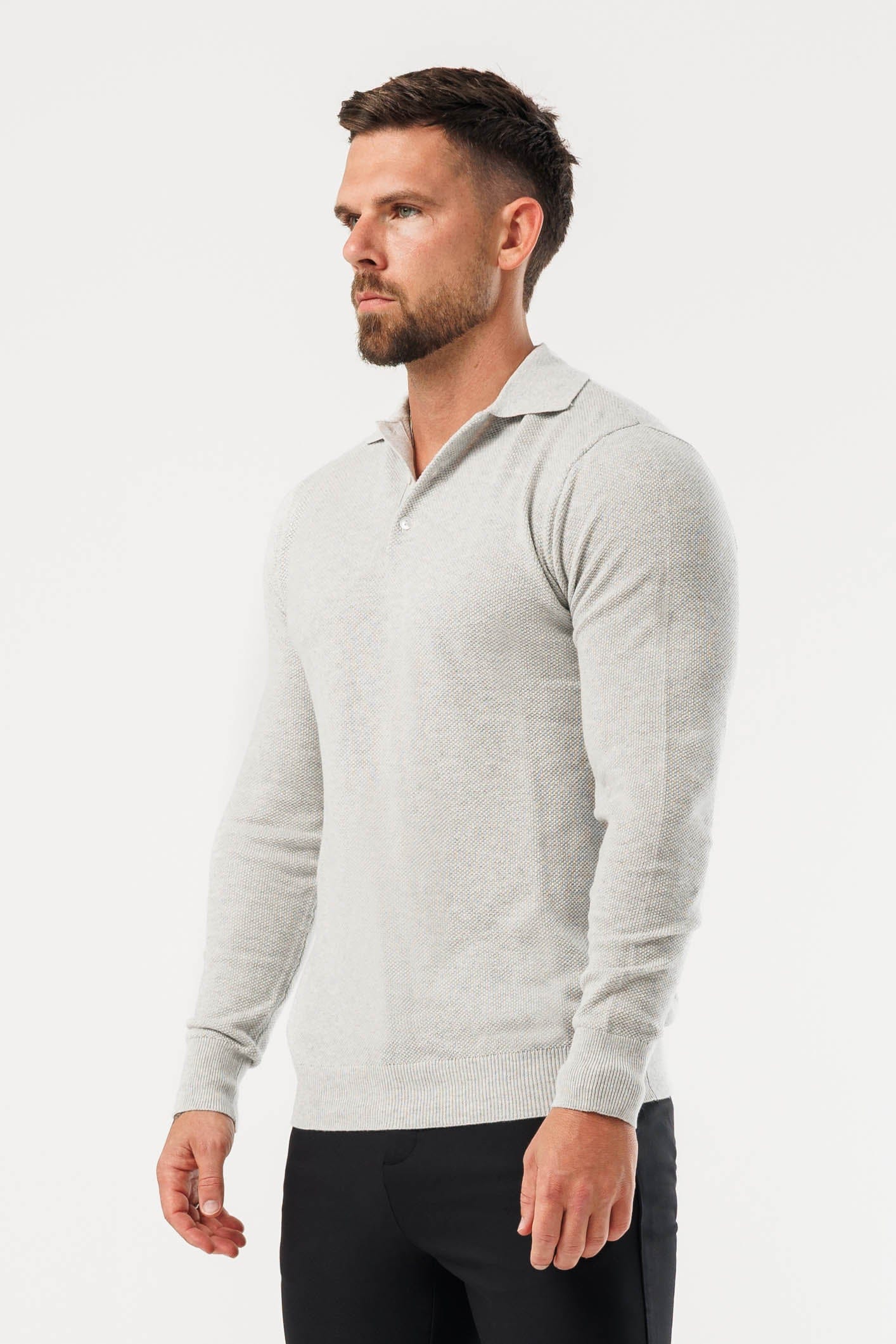 COAST LONG SLEEVE POLO - GREY MARL