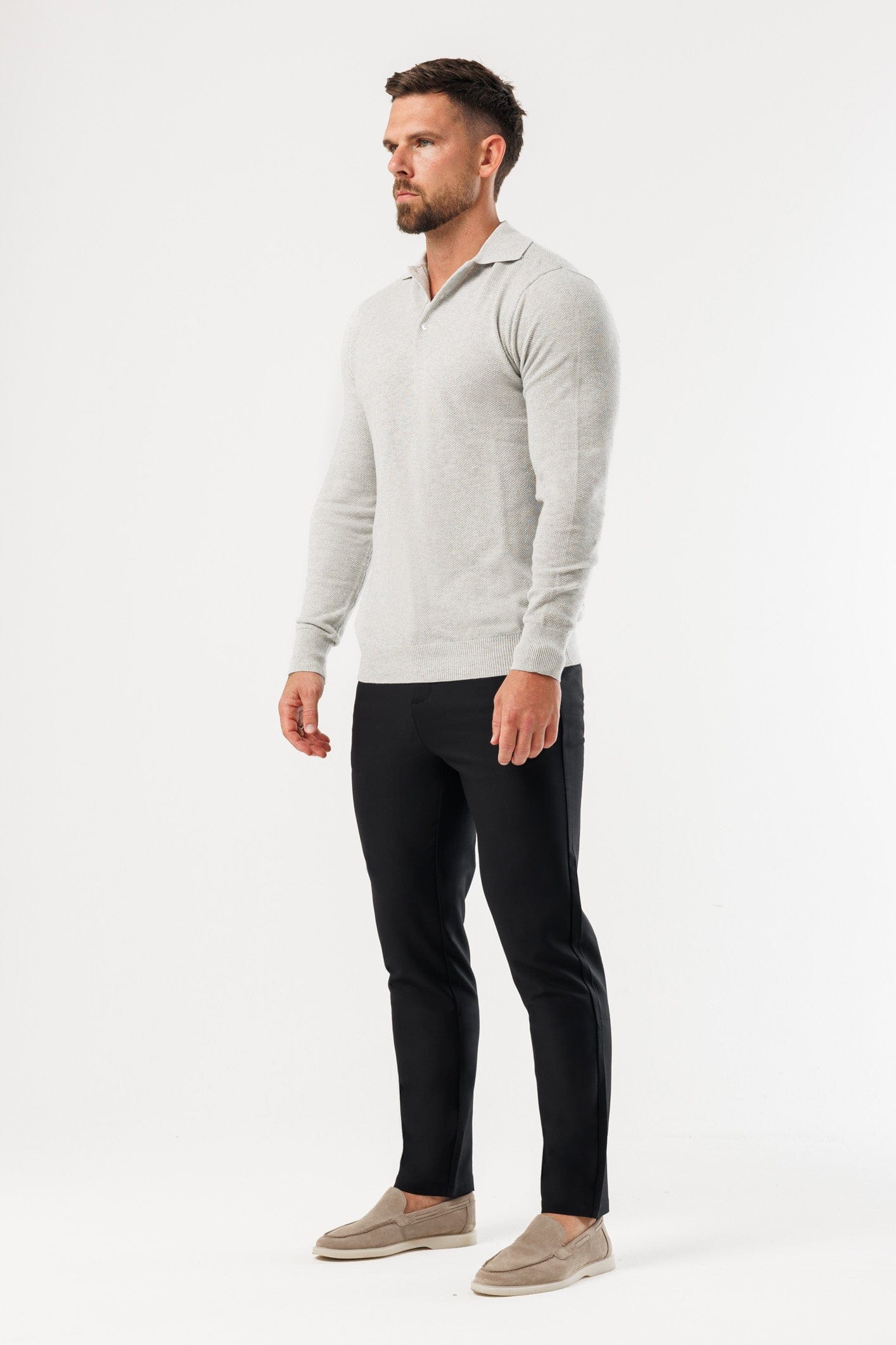 COAST LONG SLEEVE POLO - GREY MARL