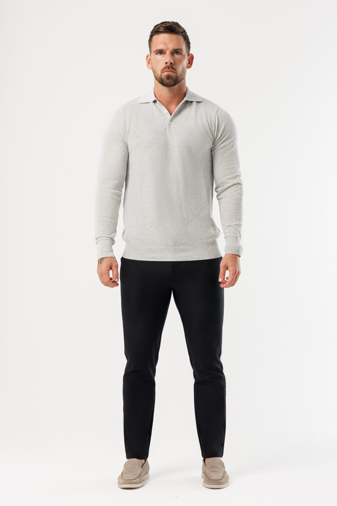 COAST LONG SLEEVE POLO - GREY MARL