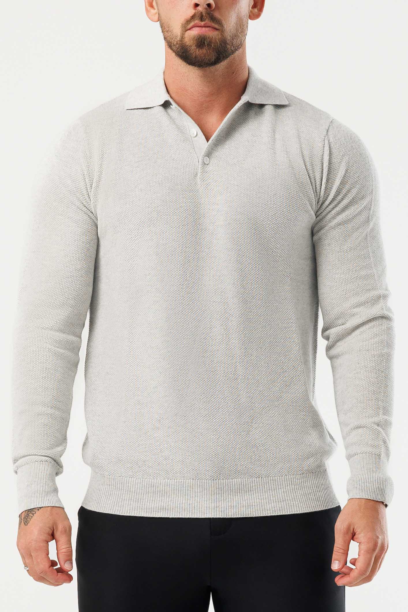 COAST LONG SLEEVE POLO - GREY MARL
