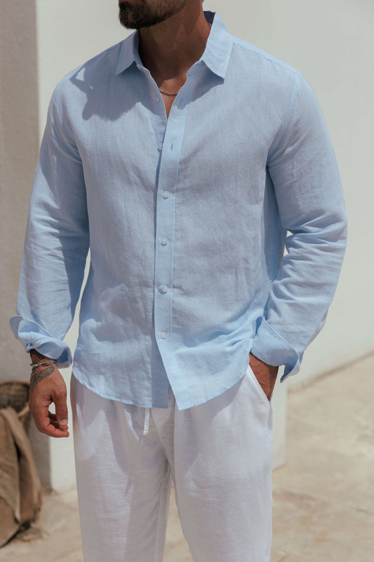 LUXE LINEN SHIRT - LIGHT BLUE
