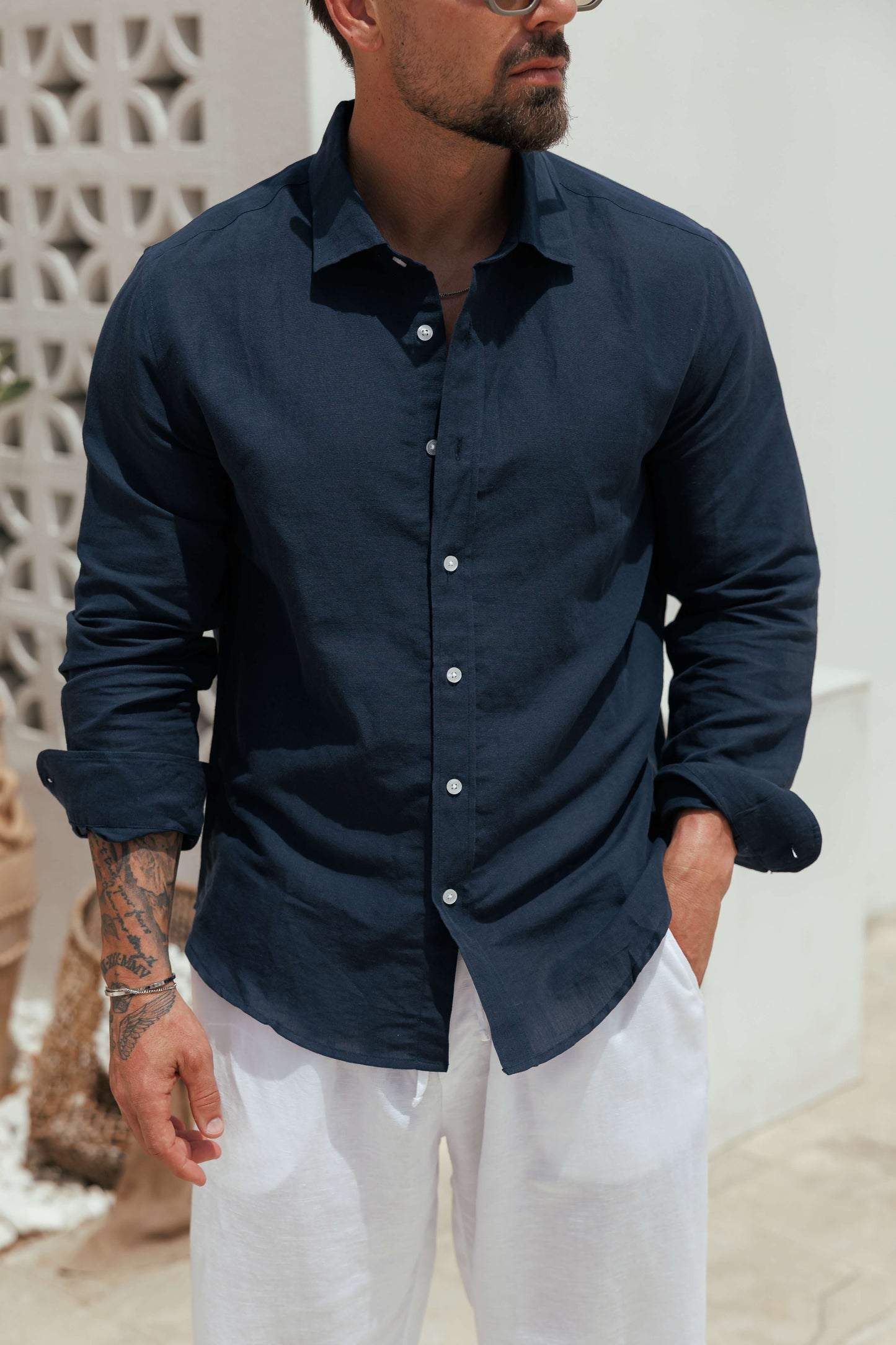 LUXE LINEN SHIRT - NAVY