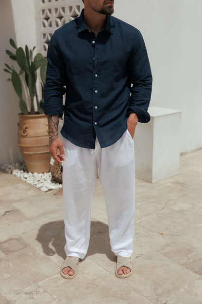 LUXE LINEN SHIRT - NAVY