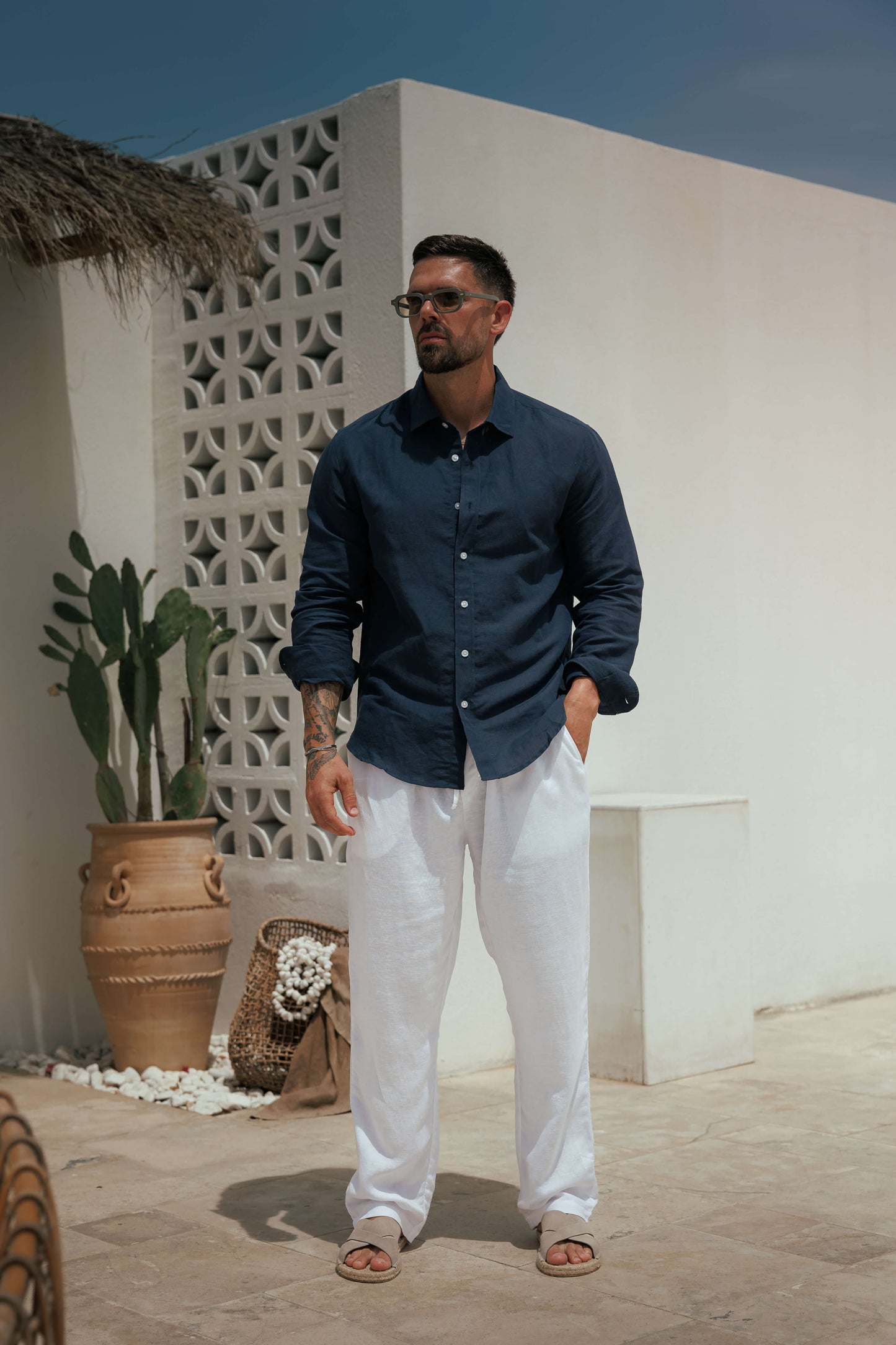LUXE LINEN SHIRT - NAVY
