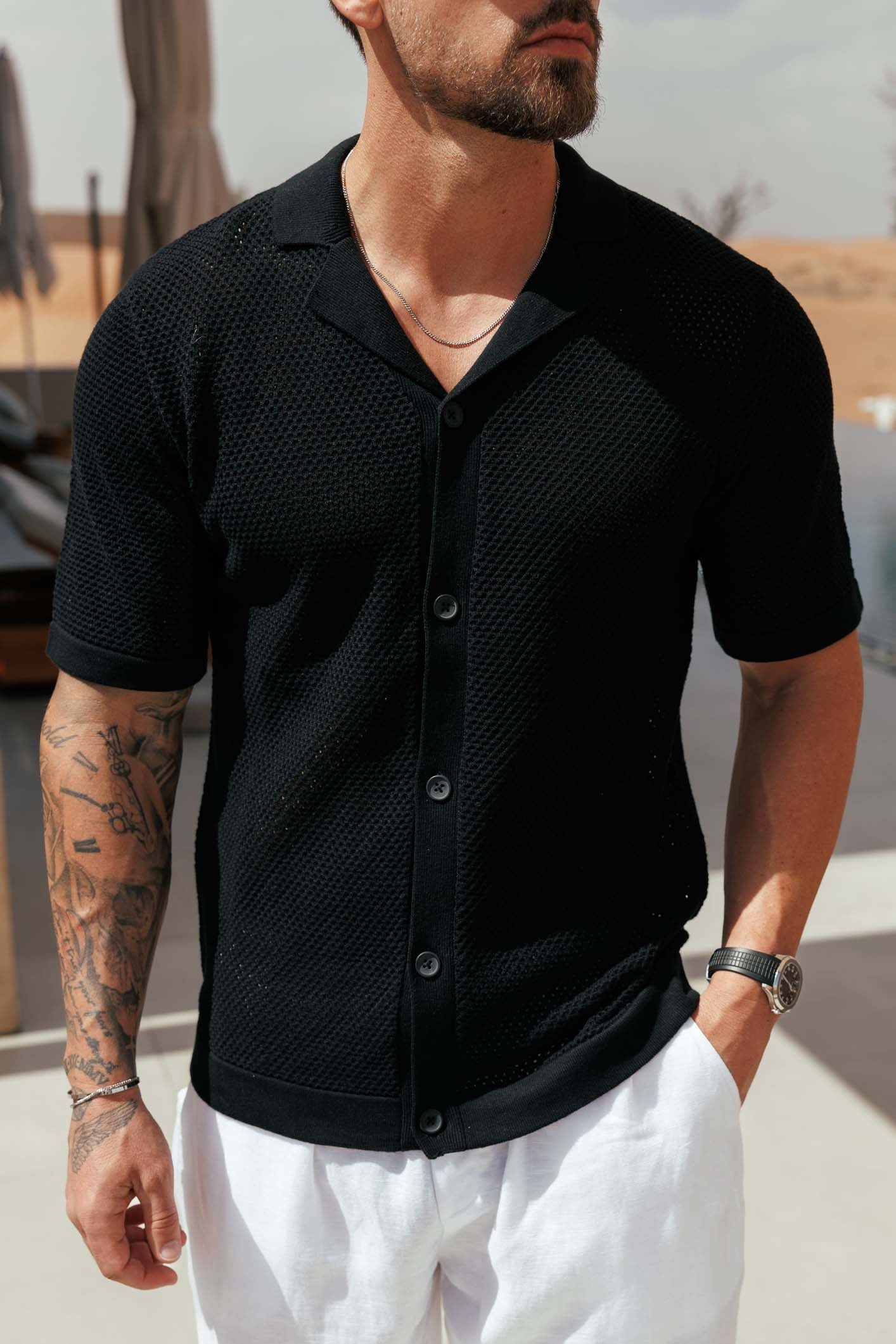 PEAK KNIT SHIRT - BLACK