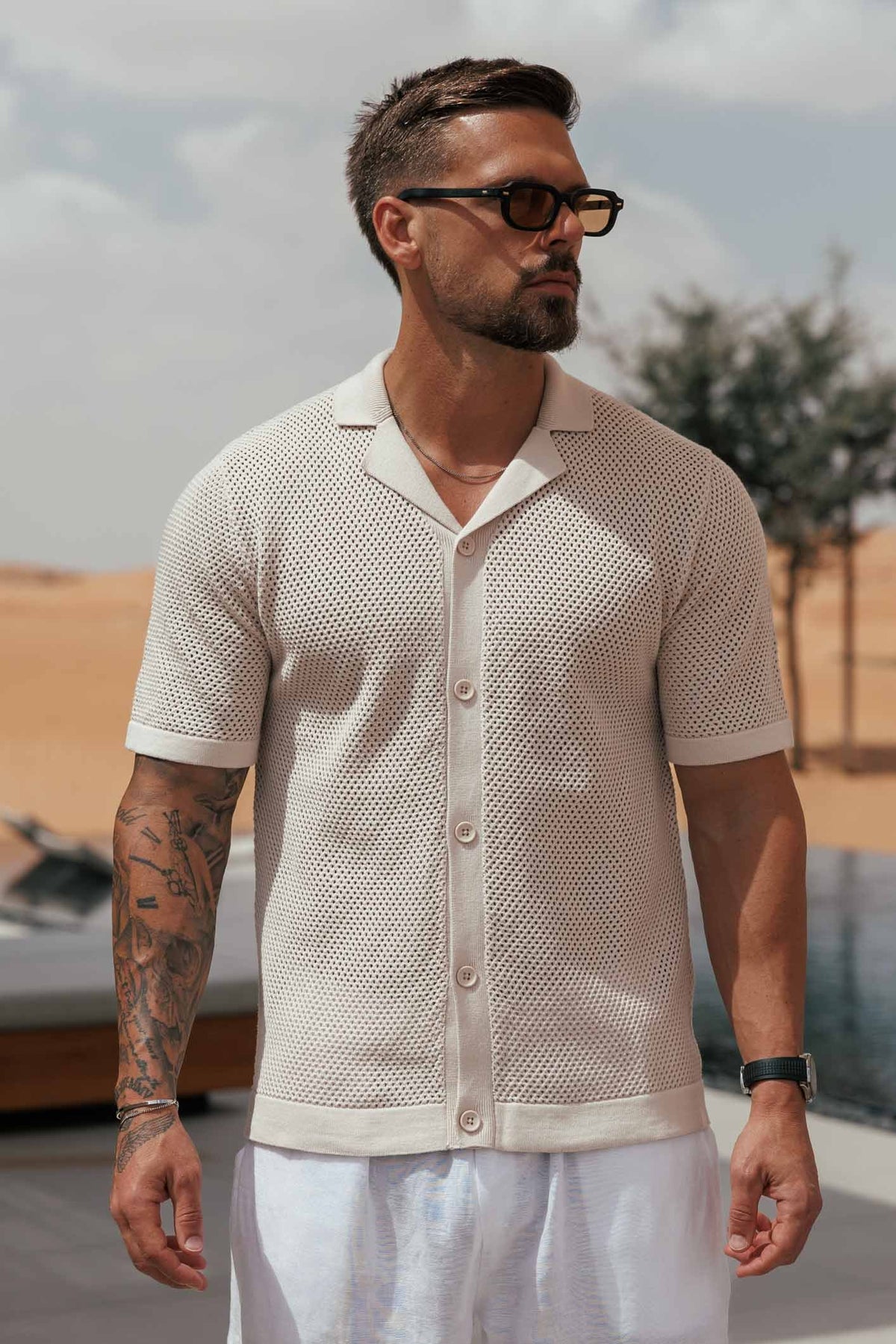 PEAK KNIT SHIRT - CREAM
