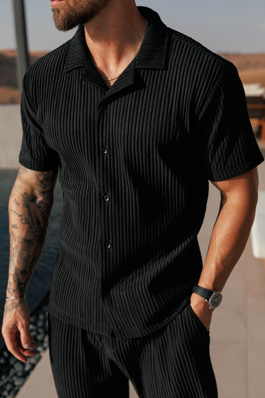 PLEATED SHIRT - BLACK