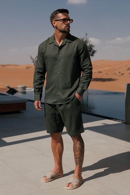 LINEN SHORT - OLIVE