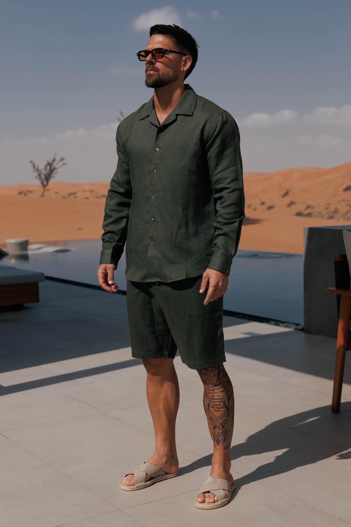LINEN SHORT - OLIVE