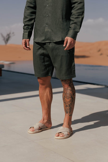 LINEN SHORT - OLIVE