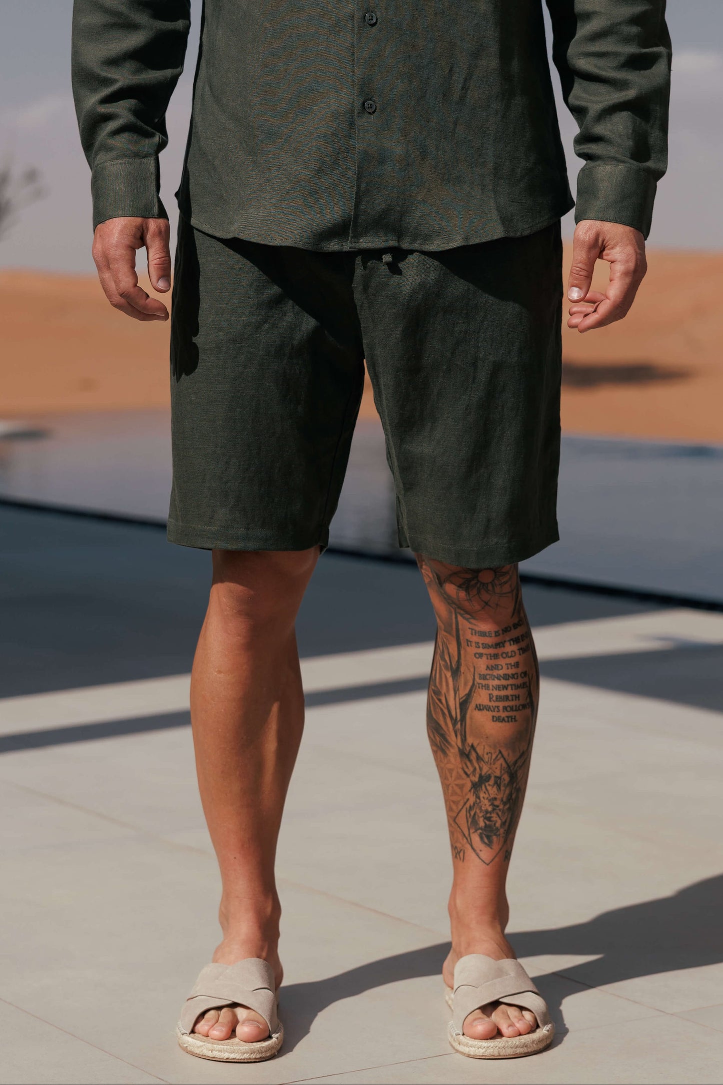 LINEN SHORT - OLIVE