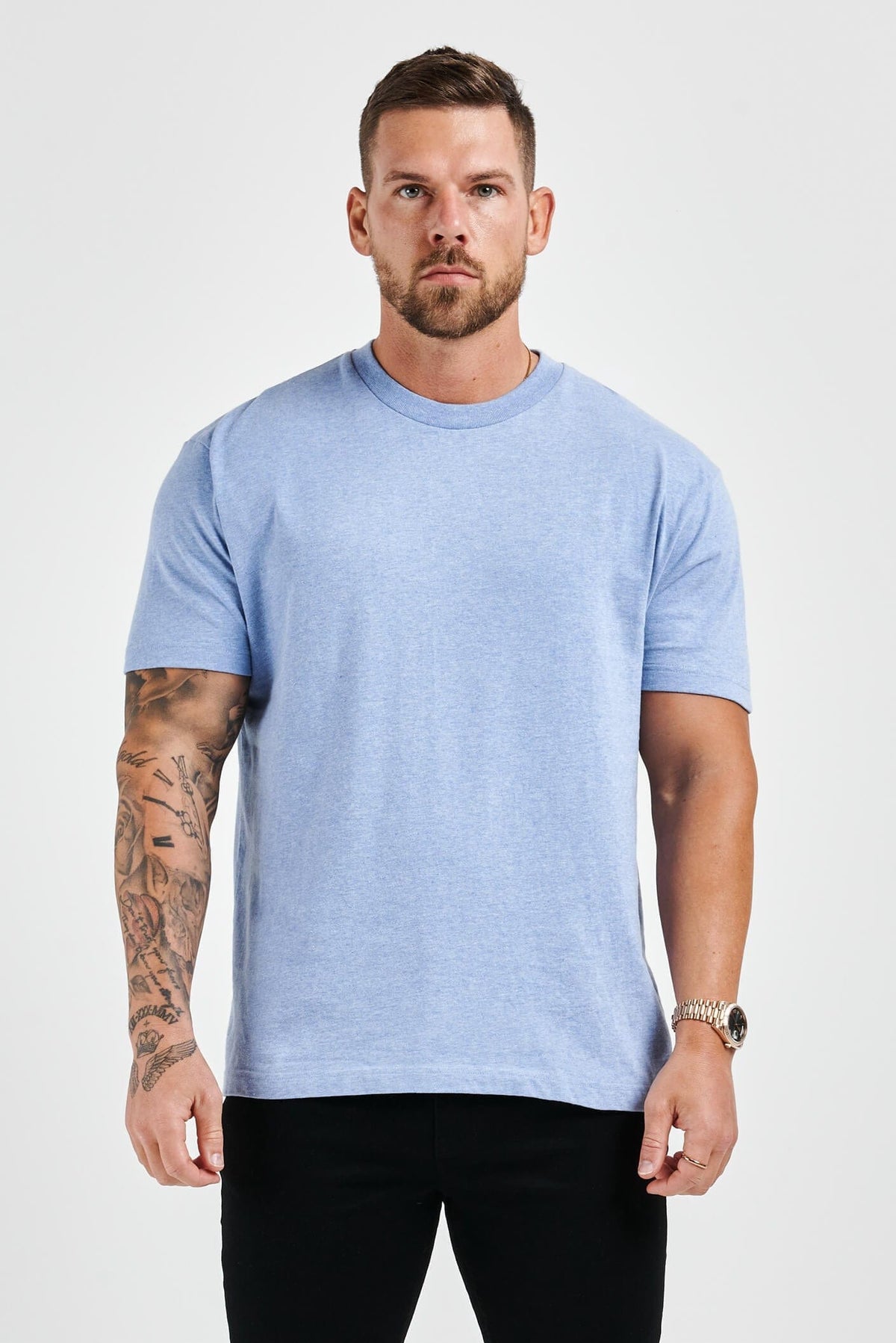 PREMIUM BASICS T-SHIRT (NO LOGO) - LIGHT BLUE MARL