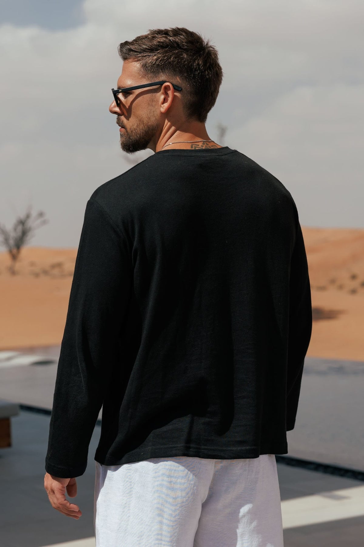 CROPPED LINEN T-SHIRT - BLACK