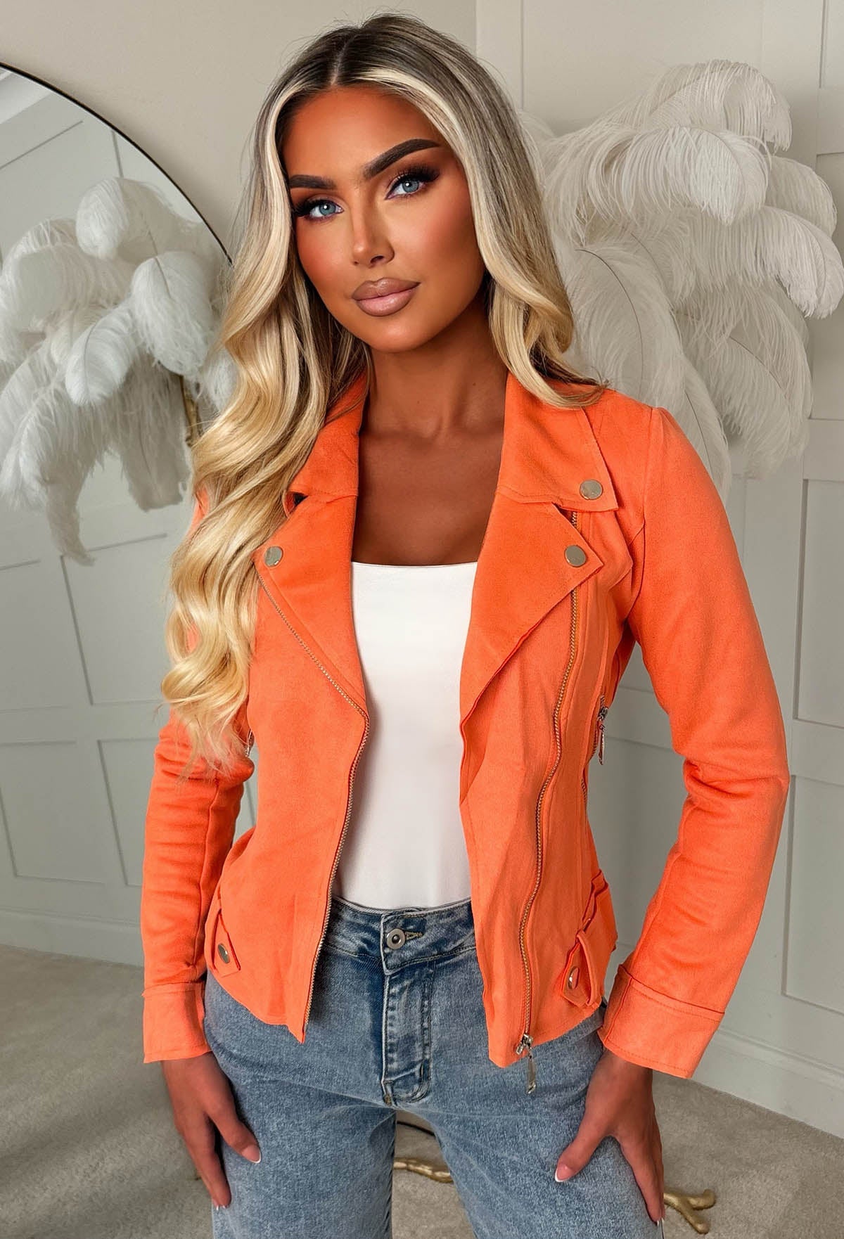 Always Turning Back Coral Lightweight Faux Suede Biker Jacket