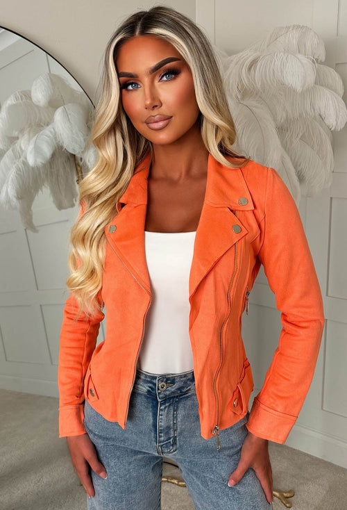 Always Turning Back Coral Lightweight Faux Suede Biker Jacket